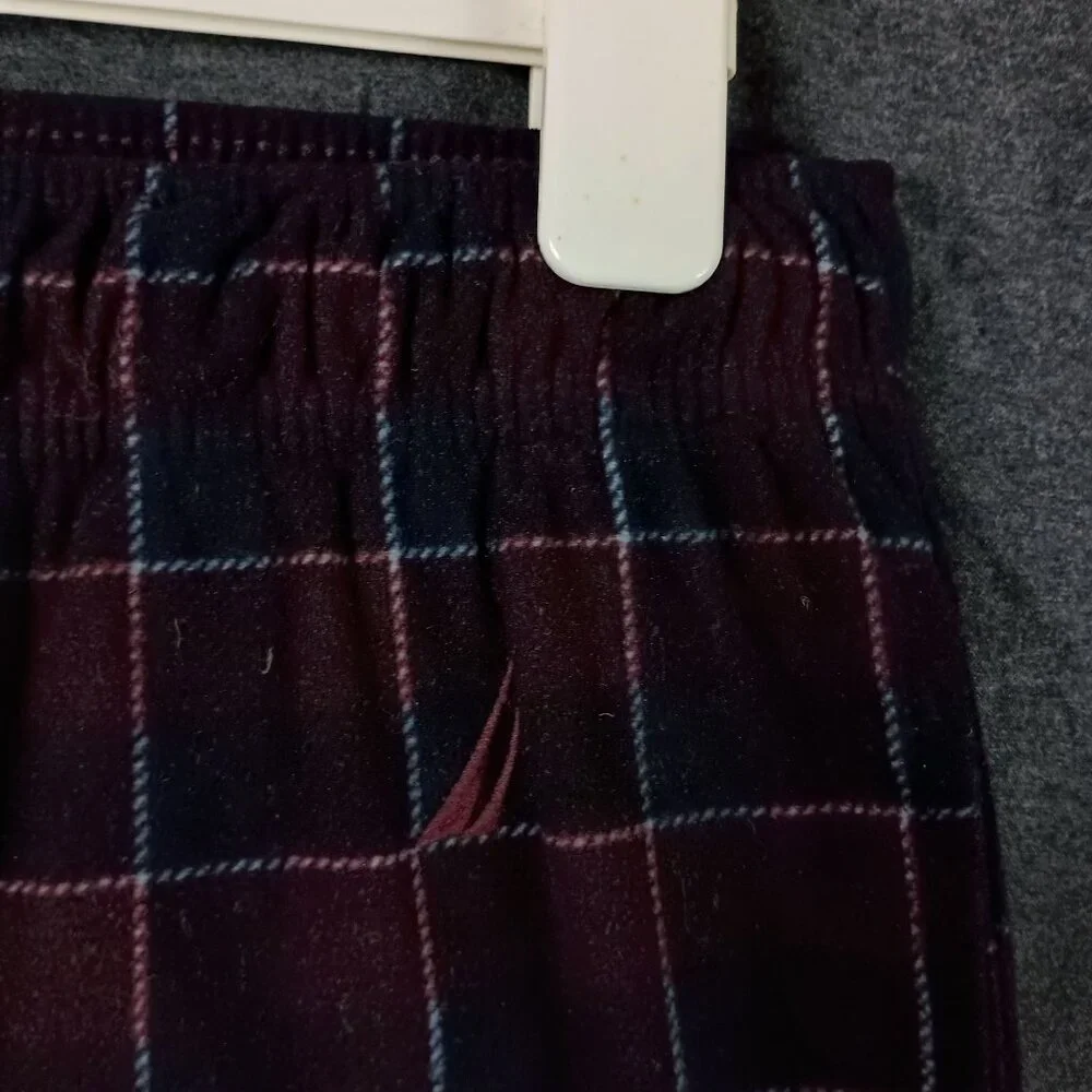 Nautica Plaid Flannel Pajama Pants Mens M Burgandy Black Loungewear Cozycore